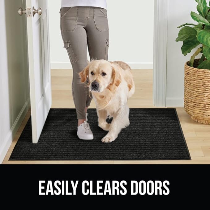 GORILLA GRIP Traffic Guard Door Mat, 47x35, Heavy Duty Welcome Mats, Commercial Office Space Doormat, Waterproof, Fade Resistant, Strong Rubber Backing, Low Profile, Shoe and Boot Scraper, Jet Black