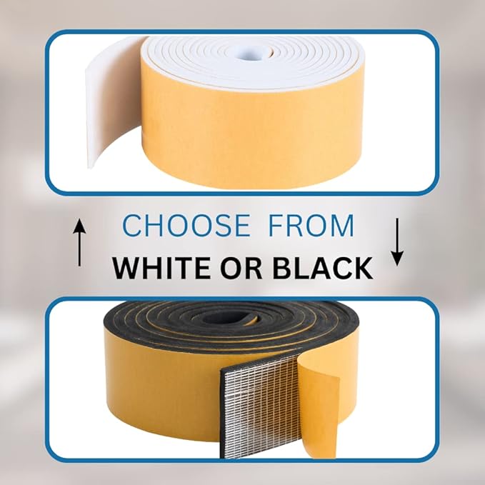 High Density Foam Weather Stripping Door Seal Strip Insulation Tape Roll for Insulating Door Frame, Window, Air Conditioner | Self Adhesive Sealing Weatherstrip (4 in x 1/16 in x 10 Ft, Black)