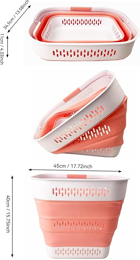 SAMMART 40L (10.5 Gallon) Collapsible Plastic Laundry Basket with Handles - Foldable Pop Up Storage Container/Organizer - Portable Laundry Hamper - Space Saving (1, Grey/Quartz Pink)