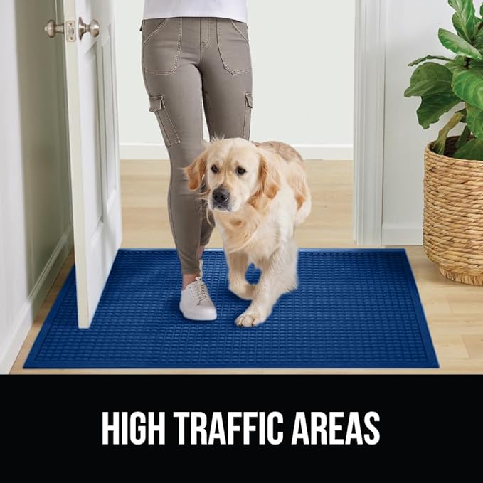 GORILLA GRIP Front Door Mat, 47x35, Indoor Outdoor Ultra Absorbent HydroAbsorb Doormat, Absorbs Up to 6 Cups of Water, Stain and Fade Resistant, Rubber Backing Doormats, Captures Dirt, Blue
