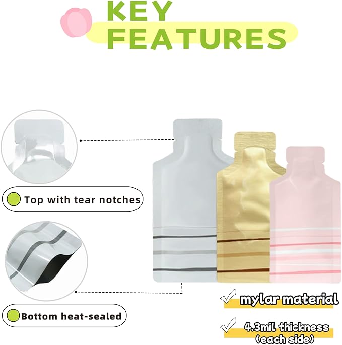 100 Pack 2.36x4.7 inch Heat Seal Sample Mylar Packet for Portable Travel Toiletries Empty Disposable Liquid Shampoo Pouch Single Serving Coffee Powder Condiments Food Storage (Gold)