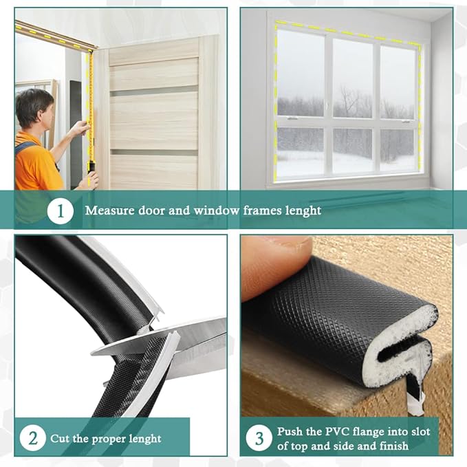 Kerf Weather Stripping Door Seal Strip 26 Ft Q Foam Door Weatherstrip Seal with Slot Card Slot Installation, Easy Cut to Size (Black)