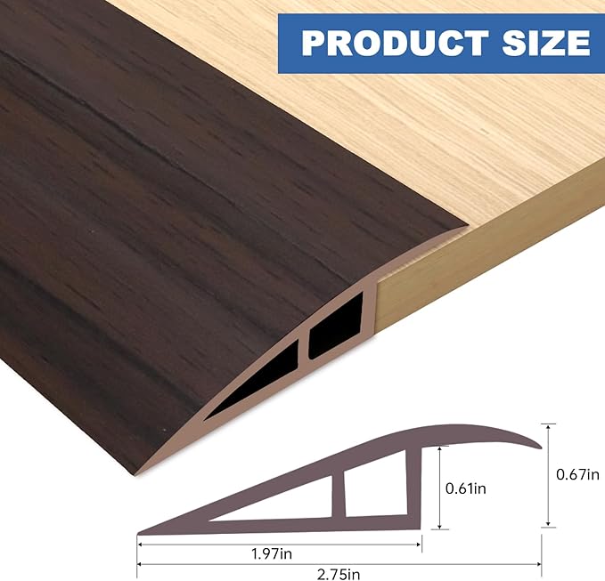 Vinyl Door Threshold Flooring Transition Strip Self Adhesive Carpet Edging Strip for Laminate Doorway Edge Threshold from 2/5" to 3/5" (Brown Wood Grain, 6.6 Ft)