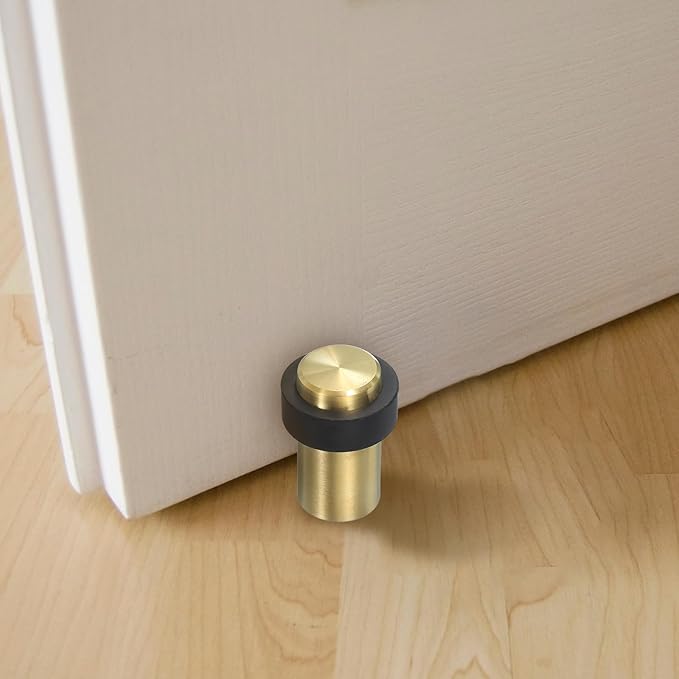 PATIKIL 2Set Round Door Stoppers, 46mm Stainless Steel Door Stop Doorstop Wedge Metal Cylinder Self Adhesive with Screw for Bottom of Door Floor Inside, Black