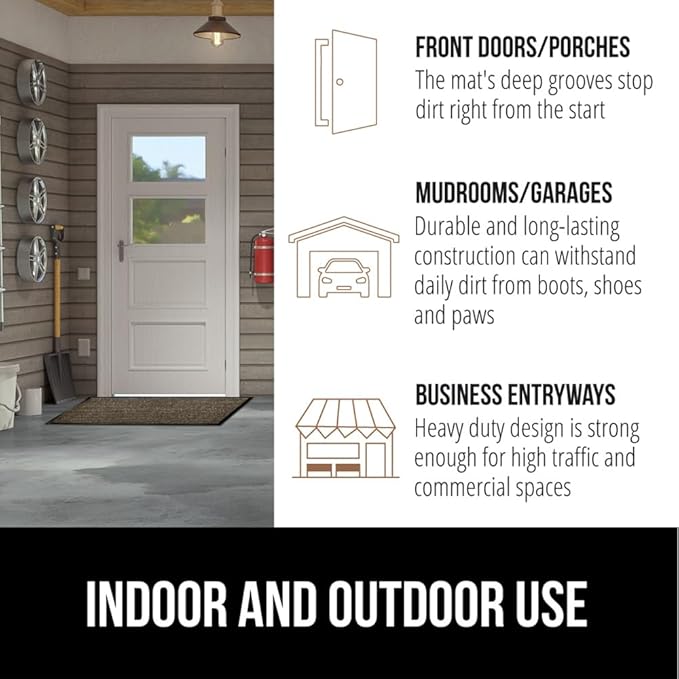 GORILLA GRIP Traffic Guard Door Mat, 2 Pack, Heavy Duty Waterproof Doormat, Commercial Office Space Welcome Mats, Stain and Fade Resistant, Low Profile, Strong Rubber Backing, 29x17, Brown