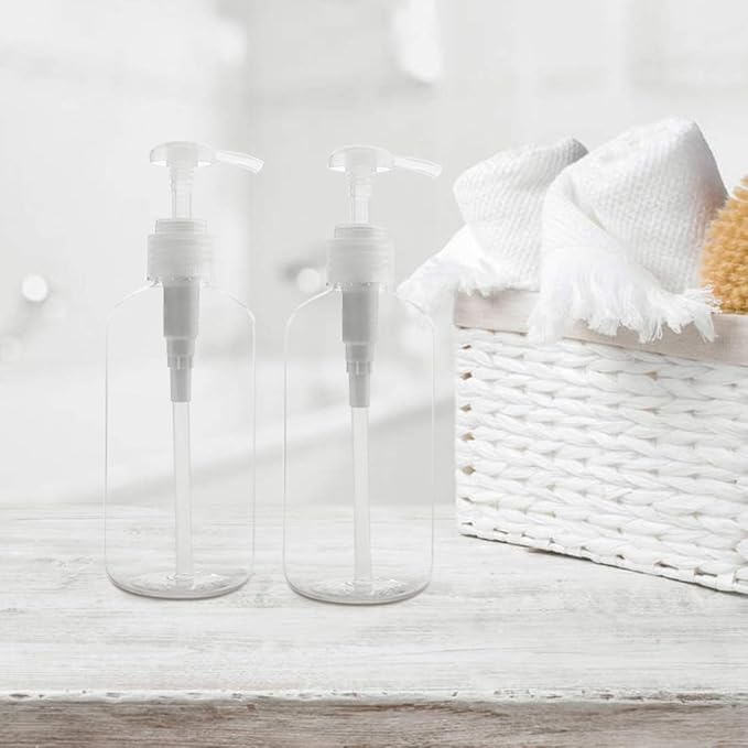 Pump Bottle Shampoo Pump Dispenser, Yebeauty Shampoo Bottles with Pump 10oz Clear Empty Plastic Empty Refillable Shower Bottle Dispenser 2 Pieces Containers with Travel Lock for Soap Cream Lotion Gel