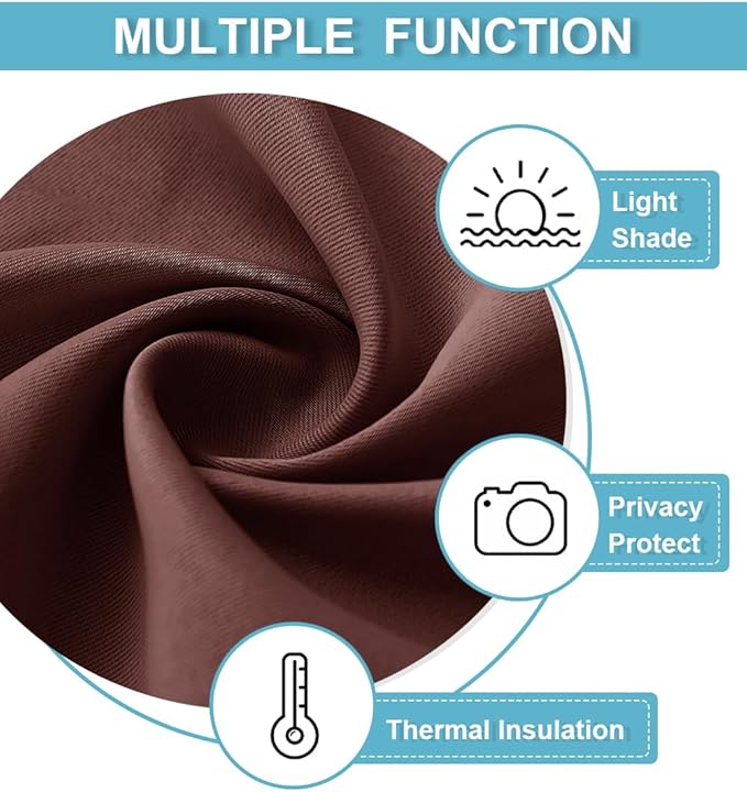 RYB HOME Rod Pocket Blackout Curtains for Bedroom Kitchen Living Room Office Light Block Energy Efficiency Glass Window Treatment Drapes, W 42 x L 63 inch, Chocolate Brown,2 Panels