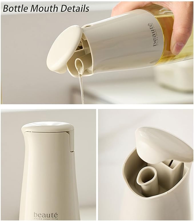 17oz Glass Oil Dispenser for Kitchen, Auto Flip、Non-Drip、Leak Proof, Oil Bottles for Kitchen, Vinegar Dispenser, Cooking Glass Bottle with 500ml (Grayish White)