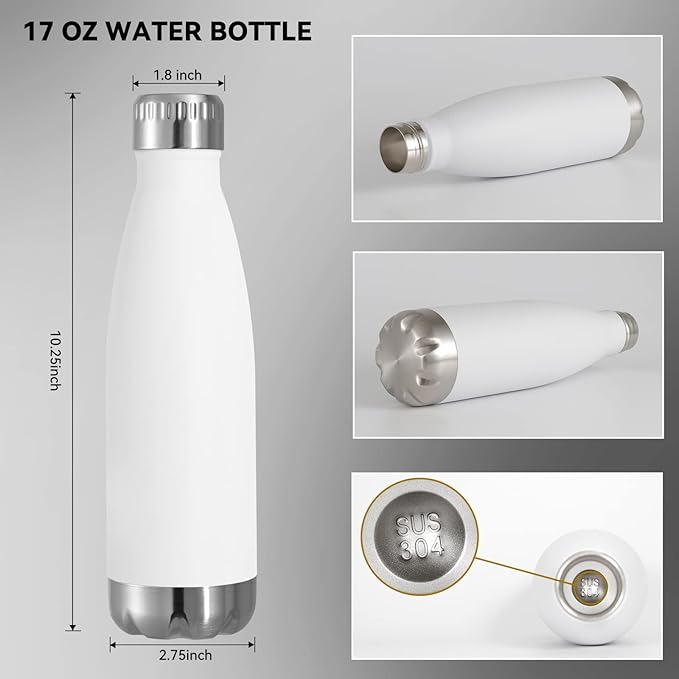 VEGOND 17oz Stainless Steel Water Bottles Bulk, Reusable Metal Sports Bottle Keeps Drink Hot and Cold, BPA Free Double Wall Vacuum Insulated Cola Shape Bottles for Camping, Gym, 4 Pack