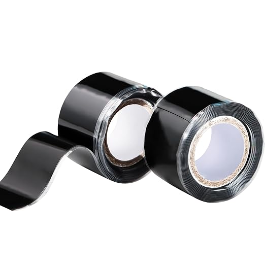 Self Fusing Silicone Tape 2 Rolls 1 in x 5' Black Waterproof Rubber Leak Proof Sealing Rubber Self-amalgamating Tape for Emergency Hot and Cold Water Pipe Repairs and Tool Fixation