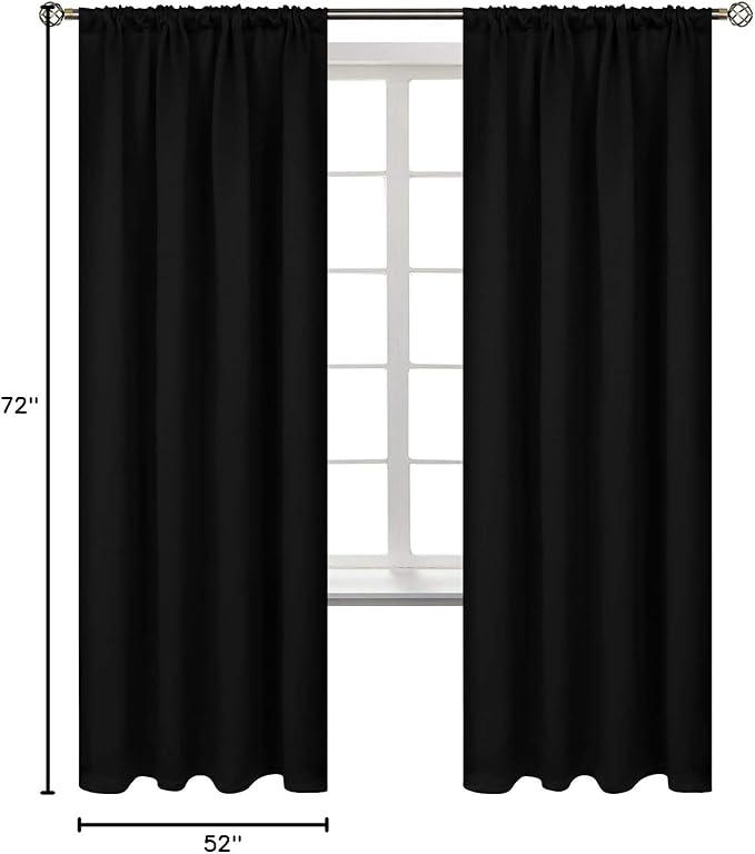 BGment Black Blackout Curtains for Bedroom 52 x 72 Inch Long - Thermal Insulated Drapes Room Darkening Window Treatments for Living Dining Room, 2 Panels