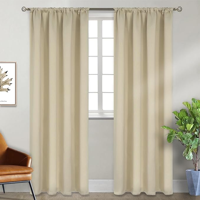 BGment Beige Room Darkening Curtains 84 Inches Length - Rod Pocket Thermal Insulated Blackout Curtain Drapes for Bedroom Living Room, 42 x 84 Inch, 2 Panels, Beige