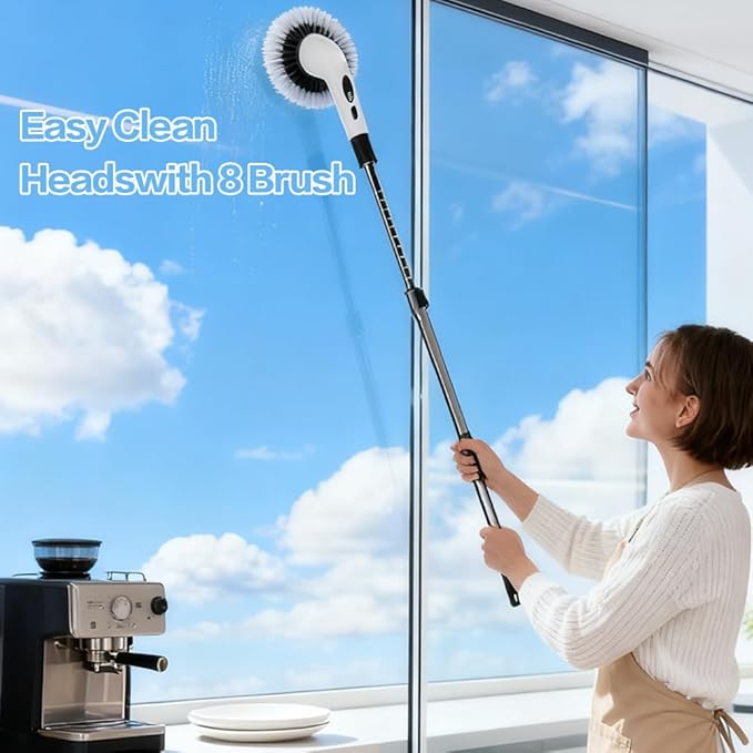 Cordless Electric Spin Scrubber, IPX7 Waterproof Power Scrubber with 9 Replaceable Brush Heads, Rechargeable Bathroom Cleaning Brush for Tile, Grout, Shower, Corners, Crevices