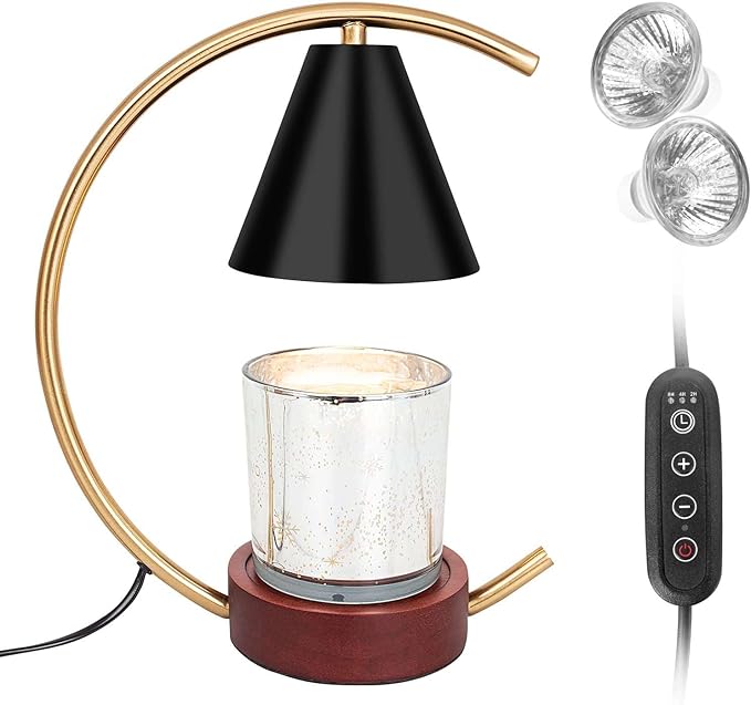 Candle Warmer Lamp with Timer and Dimmer, Electric Scented Wax Warmer for Bedroom, Home Decor Aroma Candle Holder Night Light/Table Lamp - Gift (ABC-Golden-Cresent)