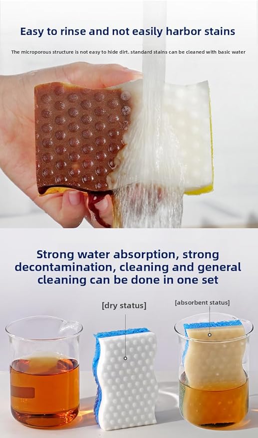 Ampang Wave-Shaped Scrub Sponges for Kitchen Cleaning - Nano Sponge & High-Foam Seaweed Cotton, Non-Scratch, Dishwasher Safe, Ideal for Washing Dishes & Daily Household Tasks (5, Yellow)