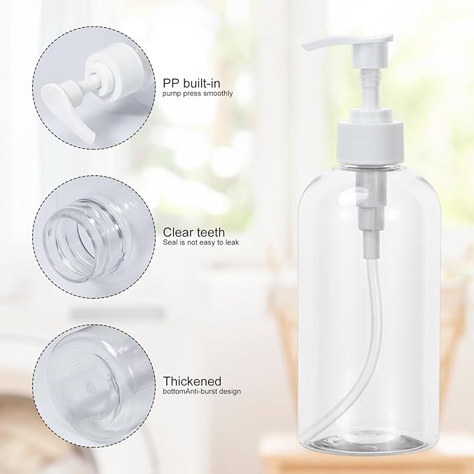 Yebeauty Pump Bottle Dispenser, 2 Pack 13.5oz/400ml Dish Lotion Soap Dispenser Plastic Liquid Shampoo Container for Bathroom Kitchen Hotel Body Wash, Clear