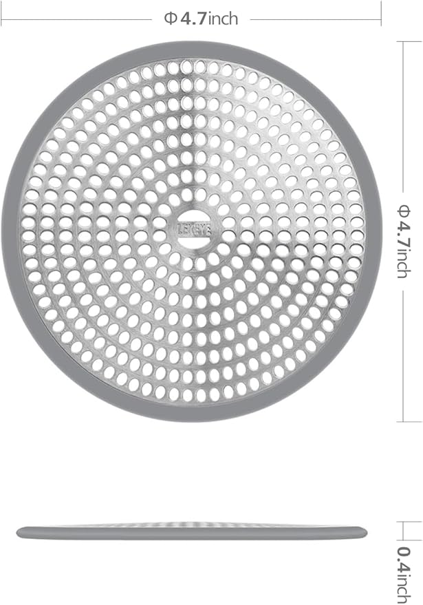 LEKEYE Shower Hair Catcher Drain Protector Strainer-Steel & Silicone 2 Pack