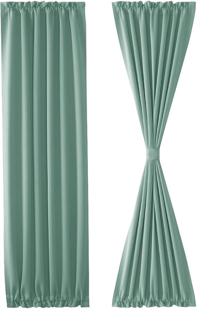 DWCN French Door Curtains – Rod Pocket Thermal Blackout Curtain for Doors with Glass Window, Kitchen and Patio Doors for Privacy, 36 X 72 Inches Long, 1 Curtain Panel with Tieback, Light Sage