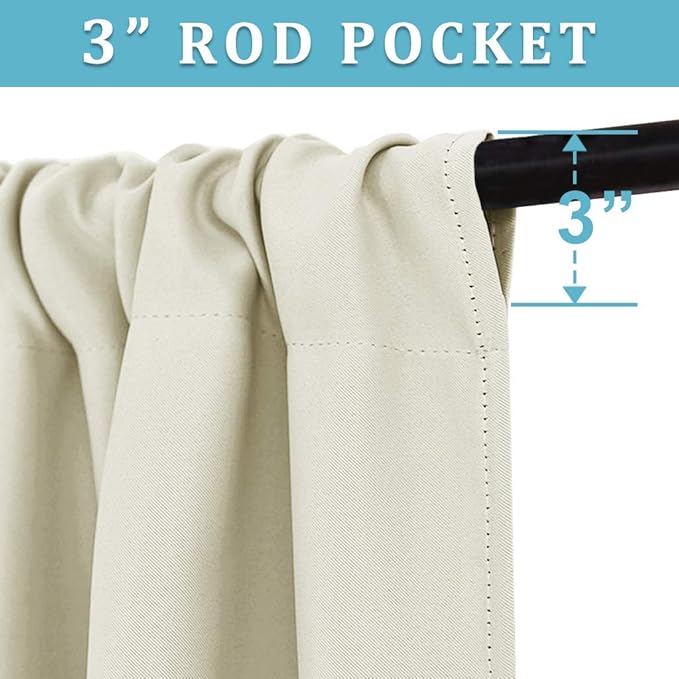 RYB HOME Curtains for Bedroom 63 inches Long, Blackout Thermal Insulating Window Treatment Drapes for Living Room Bathroom Basement Laundry Classroom, W 34 x L 63, Beige, 2 Panels