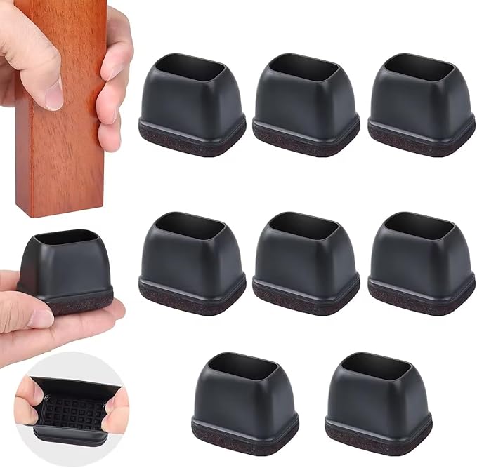 Ezprotekt 8 Pcs Rectangle Black Silicone Chair Leg Floor Protectors with Felt, Rectangle Chair Leg Caps, Furniture Leg Covers Cups for Chair Table Desk (Fit L :1.3-1.7", W: 0.9-1.2")