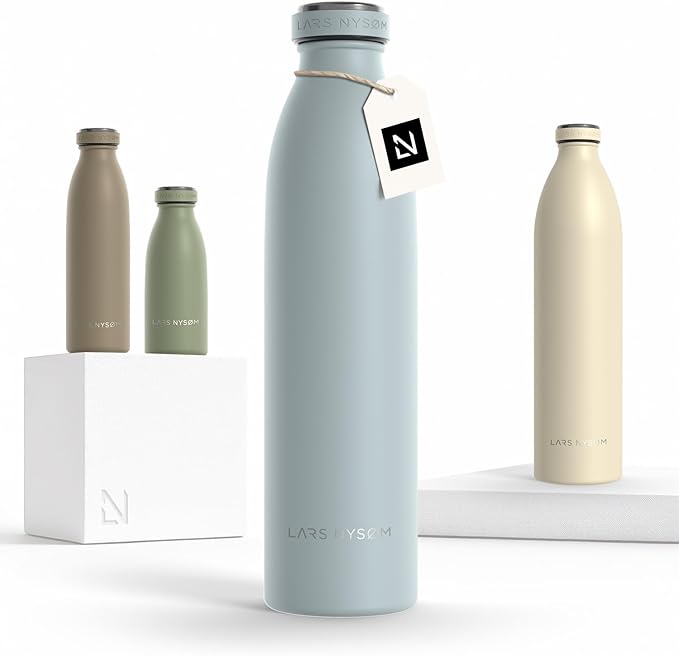 LARS NYSØM Stainless Steel Insulated Water Bottle 12oz 17oz 25oz 34oz 51oz | Insulated Thermo Flask for Hot and Cold Beverages | Leakproof Drinking Bottle (Sky Blue, 25.4 oz)