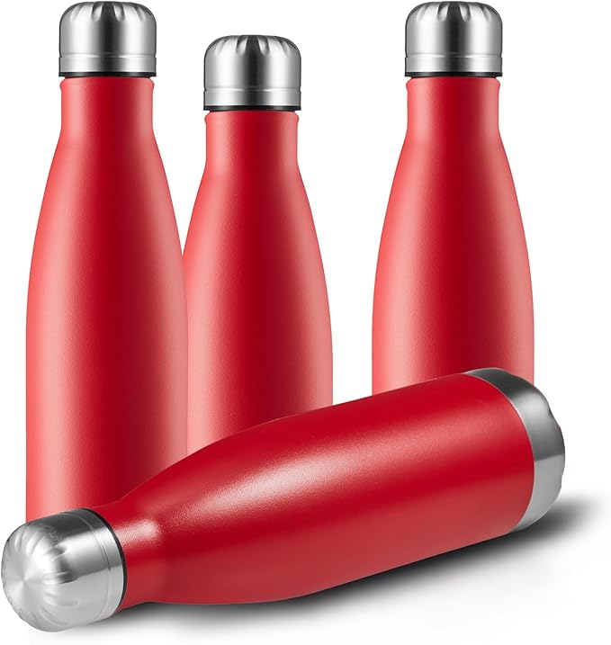 MEWAY 17oz Sport Water Bottle 4 Pack Vacuum Insulated Stainless Steel Leak-Proof Double Wall Cola Shape Water Bottle,Keep Drinks Hot & Cold(Red,4 Pack)