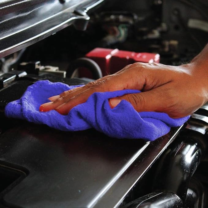 Shop Towels (Blue, 25-Pack) - Bulk Cleaning Towel in a Bag, Mechanic Cotton Wipes for Car Maintenance, Auto Mechanics & Garage, Wipe Grease & Oil, Machine Wash & Reusable