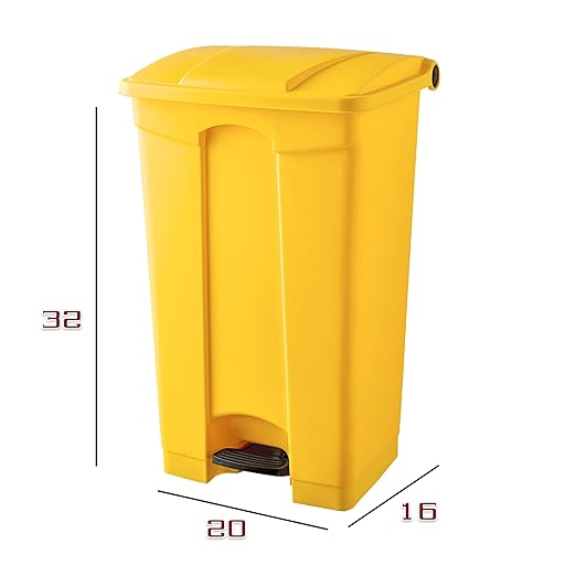 PRO&Family Step-On Trash Can with Lid, Plastic Waste Bin, Foot Pedal Operation (Yellow, 23 Gallon)