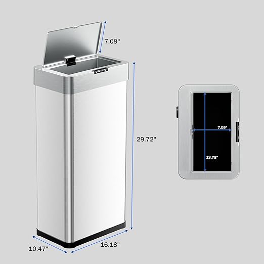 TLSUNNY 18.5 Gallon Motion Sensor Trash Can,Touchless Automatic Garbage Can,Brushed Stainless Steel Smart Bin,with Bag Holder,Soft Close Lid,for Kitchen,Office,RV,Bedroom,Living Room (Silver, 70L)