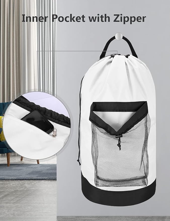 Dalykate Backpack Laundry Bag, Laundry Backpack with Shoulder Straps and Mesh Pocket Durable Nylon Clothes Hamper Bag with Drawstring Closure for College, Travel, Laundromat, Apartment
