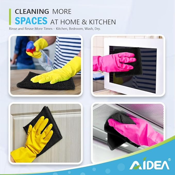 AIDEA Microfiber Cleaning Cloth-50PK, Soft Microfiber Towels for Cars, Absorbent Cleaning Rags, Lint-Free Streak-Free Wash Cloths for House, Kitchen, Window(12in.x12in), Black