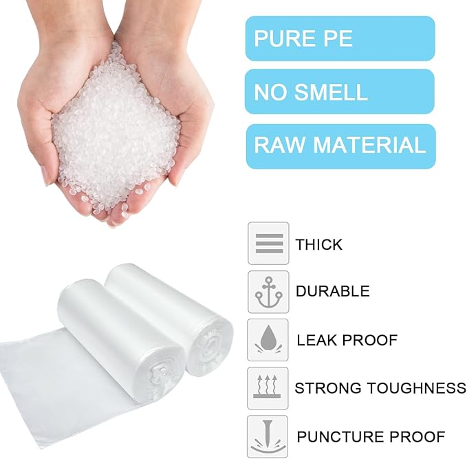 2 Gallon Small Plastic Trash Bags, 7.5 Liters Clear Wastebasket Liners Garbage Bags for Home, Office, Bathroom, 100 Counts