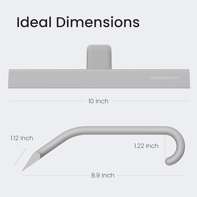dancemoon JustHang Shower Squeegee for Glass Doors, All-One-Piece Silicone with Built-in Hook Design for Easy Hanging and Cleaning, 10 Inch Gray