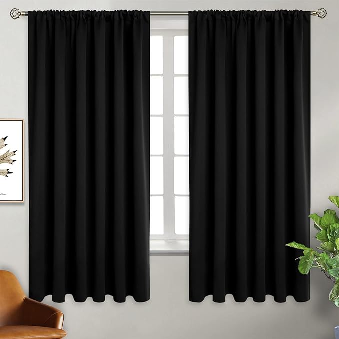 BGment Rod Pocket Blackout Curtains for Bedroom - Thermal Insulated Room Darkening Curtain for Living Room, 70 x 63 Inch, 2 Panels, Black