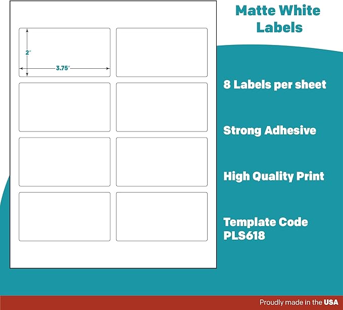 Premium Label Supply White Sticker Mailing Labels – 3.75" x 2" – Laser/Inkjet Compatible – (8 per Sheet), 500 Sheets – 4000 Total Adhesive Labels