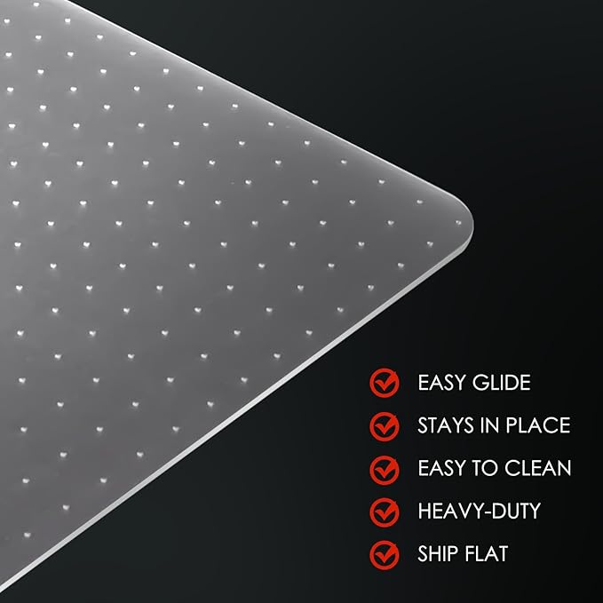Kuyal Office Chair Mat for Carpet, 2 Pack 46x 55 Clear Heavy Duty Computer Chair Mat, Under Desk Protector Carpeted Floors Mat, Easy Chair Movement,Ship Flat