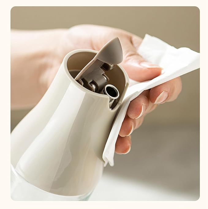 2 Pack Oil Dispenser for Kitchen, Auto Flip Non-Drip Design, Leak Proof, Oil Vinegar Dispenser Set, Glass Oil Bottle with 500ml Capacity, Warm Grey (2)
