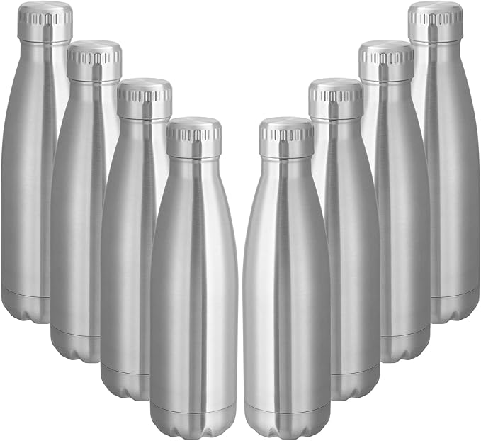 VEGOND 17oz Stainless Steel Water Bottles Bulk, Reusable Metal Sports Water Bottle Keeps Drink Hot and Cold, BPA Free Double Wall Vacuum Cola Shape Insulated Water Bottles for Camping Gym, 8 Pack