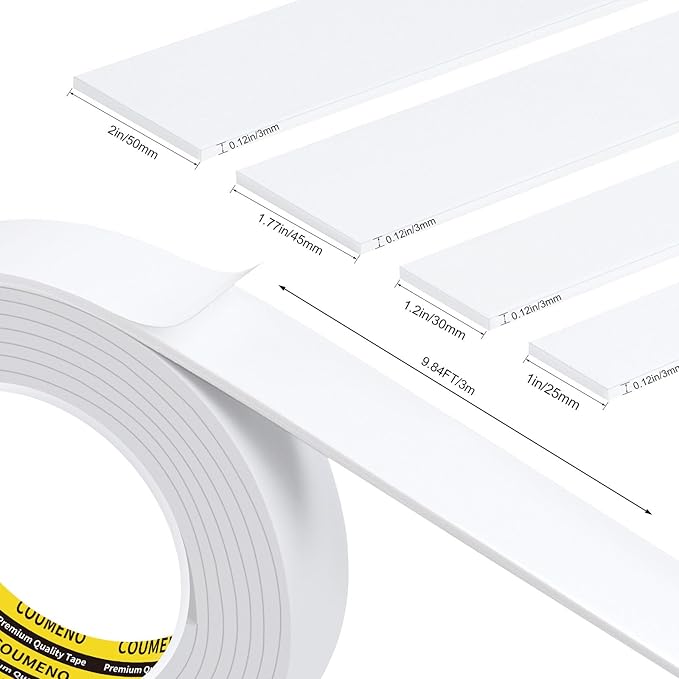 2 Pack Single-Sided Adhesive Foam Tape 1inX9.84FT Single-Sided Sealing Strip Foam Pad Sponge Tape Window Weatherproof White
