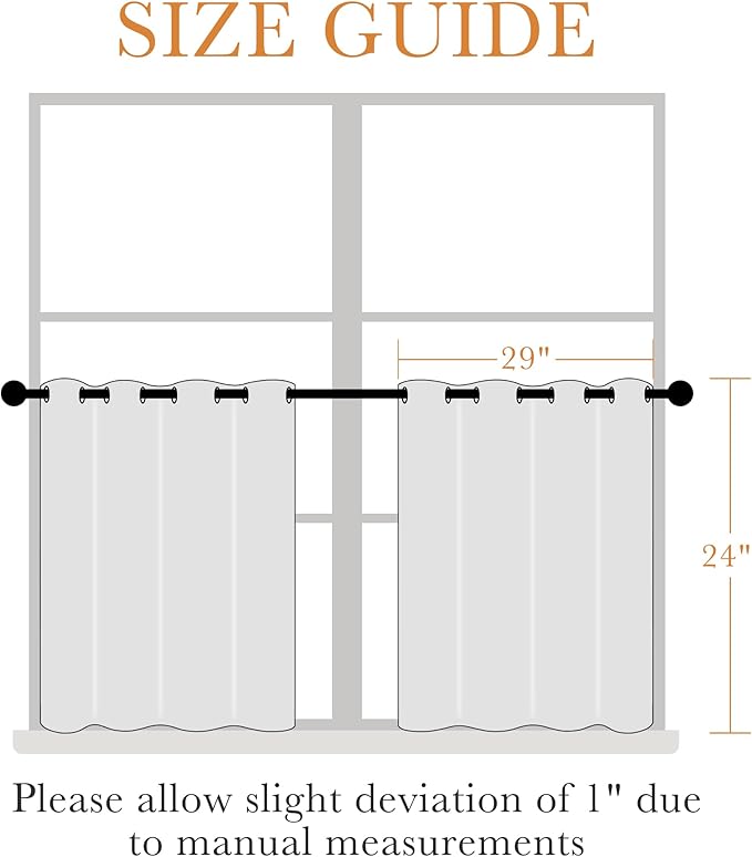PONY DANCE White Kitchen Curtains 24 Inch Length, Room Darkening Panels Rod Pocket Privacy Drapes for RV Basement/Small Windows/Cafe, 2 Panels(2 Panels, W 29 x L 24 inches, Greyish White)