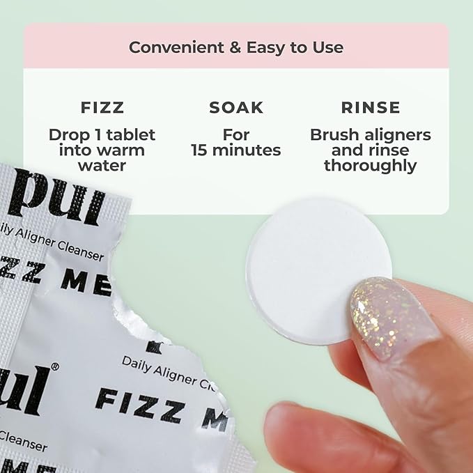 PUL Aligner Cleaner Tablets (Pack of 96) – For Cleaning Invisalign, All Clear Aligners & Retainers – Removes Odor, Stains, Plaque – Cleans Dentures, Night & Mouth Guards, All Dental Removables