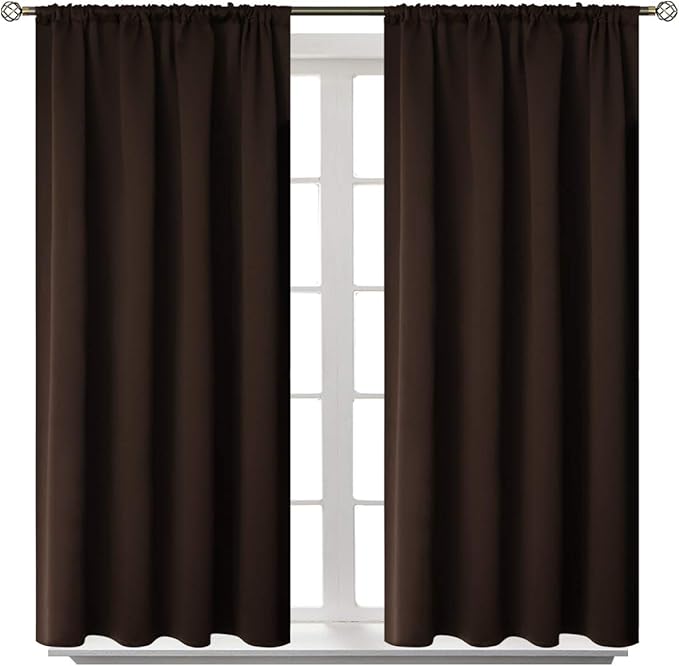 BGment Rod Pocket Blackout Curtains for Bedroom - Thermal Insulated Room Darkening Curtain for Living Room, 42 x 54 Inch, 2 Panels, Brown