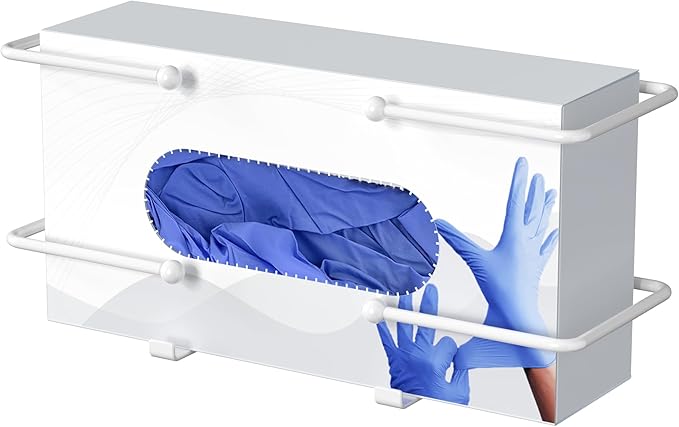 Glove Box Dispenser Wall Mount: White Holder Organizer for Disposable Glove & Tissue Box - Organizer on Wall in Lab, Kitchen, Bathroom, Garage