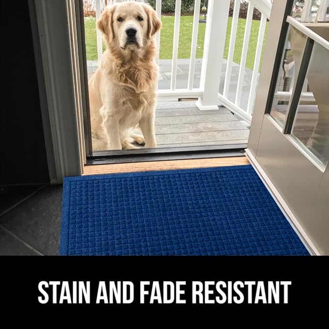 GORILLA GRIP Front Door Mat, 47x35, Indoor Outdoor Ultra Absorbent HydroAbsorb Doormat, Absorbs Up to 6 Cups of Water, Stain and Fade Resistant, Rubber Backing Doormats, Captures Dirt, Blue