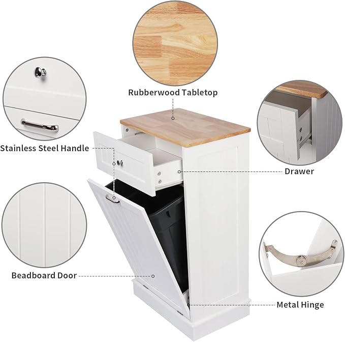 Betterhood Tilt Out Trash Cabinet 10 Gallon Wooden Free Standing Laundry Sorter Cabine,Recycling Cabine with Hideaway Drawer,Tilt Out Trash Cabinet Can Bin Kitchen