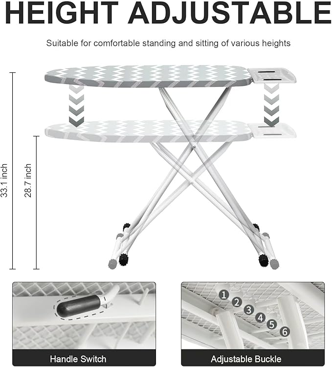 Ironing Board,Foldable Ironing Board Adjustable Height Compact Iron Board Thick Steel Tube Iron Board with Holder,Replacing Cloth Cover and Mini Handheld Gloves(Blue Waves)