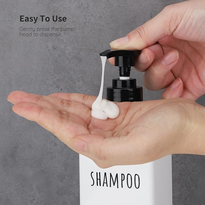 Segbeauty Plastic Soap Dispenser, 3pcs 16.9oz Refillable Shampoo Bottles White, 500ml Empty Square Pump Press Bottle Shower Dispenser Lotion Container for Modern Bathroom Hotel Kitchen