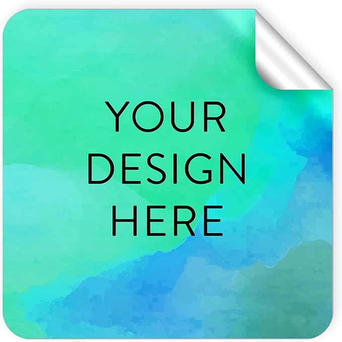 100 Custom Vinyl Stickers - Upload Your own Image, Text, Design, Logo - Personalized Logo Labels for Handmade, Packaging, Bottle, Jars, Candle, Brand Stickers (Blue Green, 1.5x1.5 Square)
