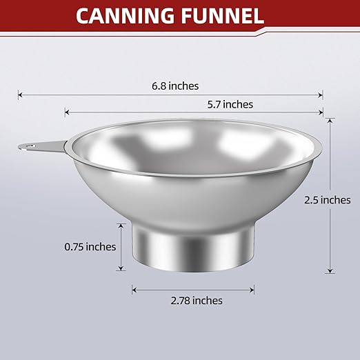 Canning Funnel with Strainer - Wide Mouth Stainless Steel Kitchen Funnel for Mason Jars, Transferring Liquids, Dry Ingredients, Canning & Preserves
