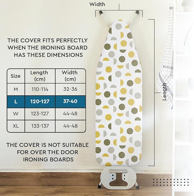 Encasa XO Ironing Board Cover and Pad 54"x15" - Thick 3mm Felt Padding, Drawstring Tightening & Lock, Easy Fit, Scorch & Stain Resistant, Fits Standard Large Ironing Board - Big Leaves Green